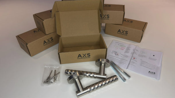 AXS Hardware - AXS Montana Knurled Door Handles on Rose - Door Pack; #finish_satin-nickel