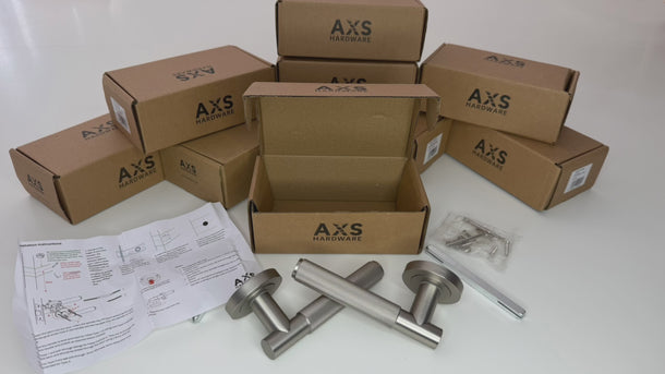 AXS Washington Knurled Door Handles on Rose - Pair; #finish_satin-nickel